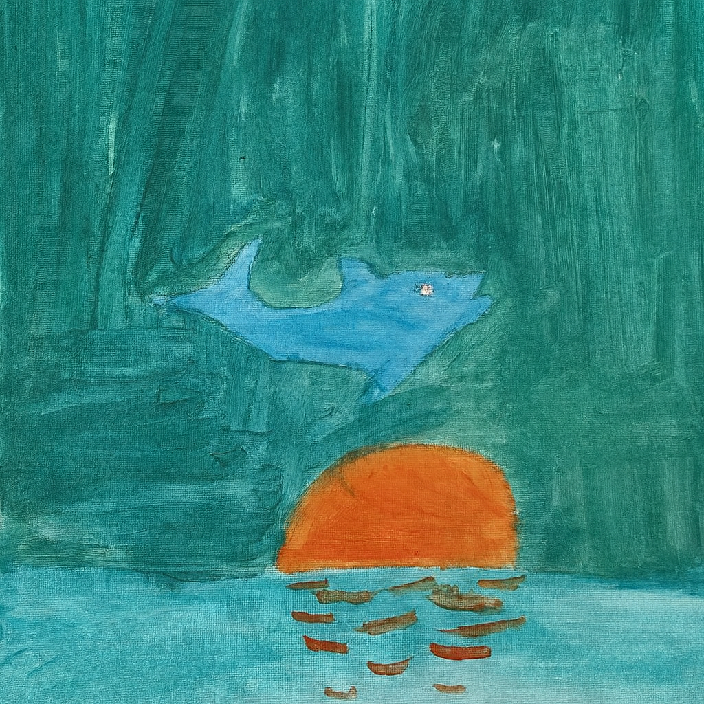 ,, Delfin o zachodzie słońca "