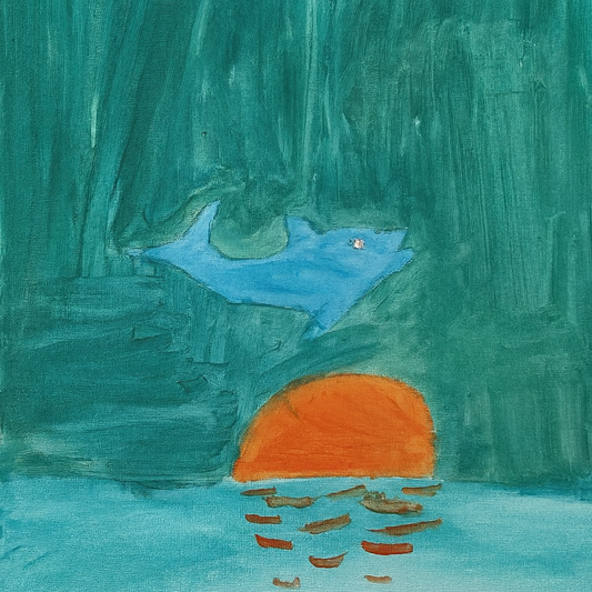 ,, Delfin o zachodzie słońca "